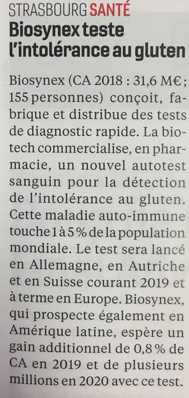 Biosynex teste l'intolérance au gluten